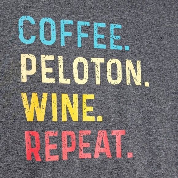 Coffee Peloton Wine Repeat Graphic Tee Shirt Charcoal Gray Large Short Sleeve - Picture 5 of 7